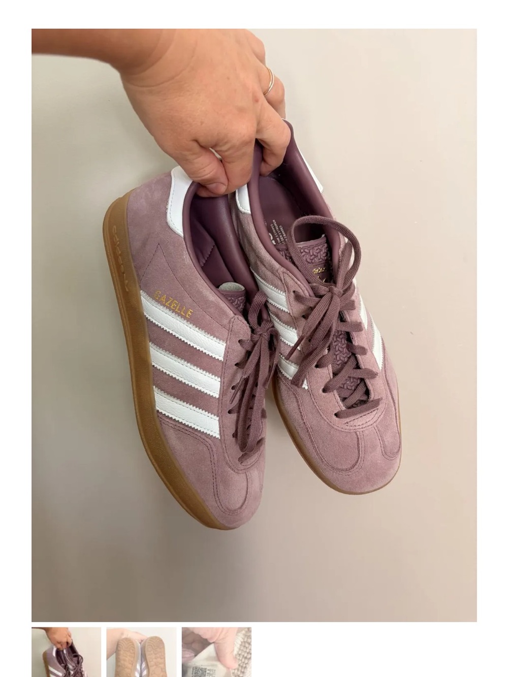 adidas Gazelle Women's Suede Sneakers — Mauve with White Stripes